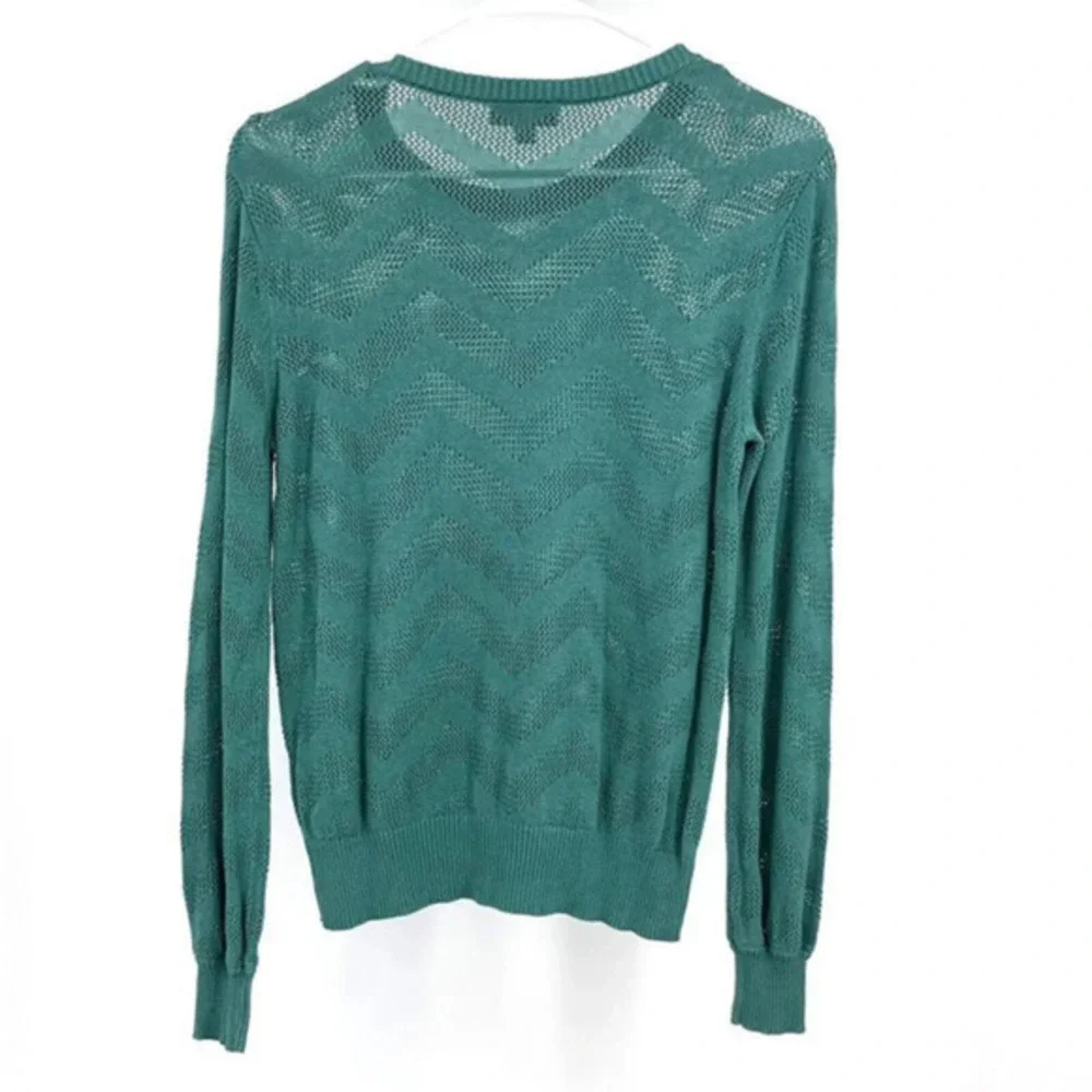 Modcloth Sweater Womens‎ S Green Crochet Knit Sheer Long Sleeve Pullover Casual